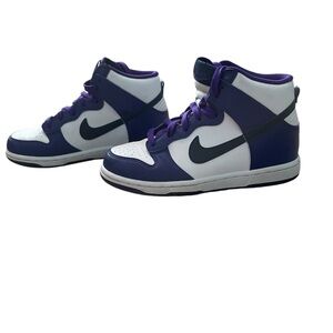 Nike dunk high tops size 2Y purple and white